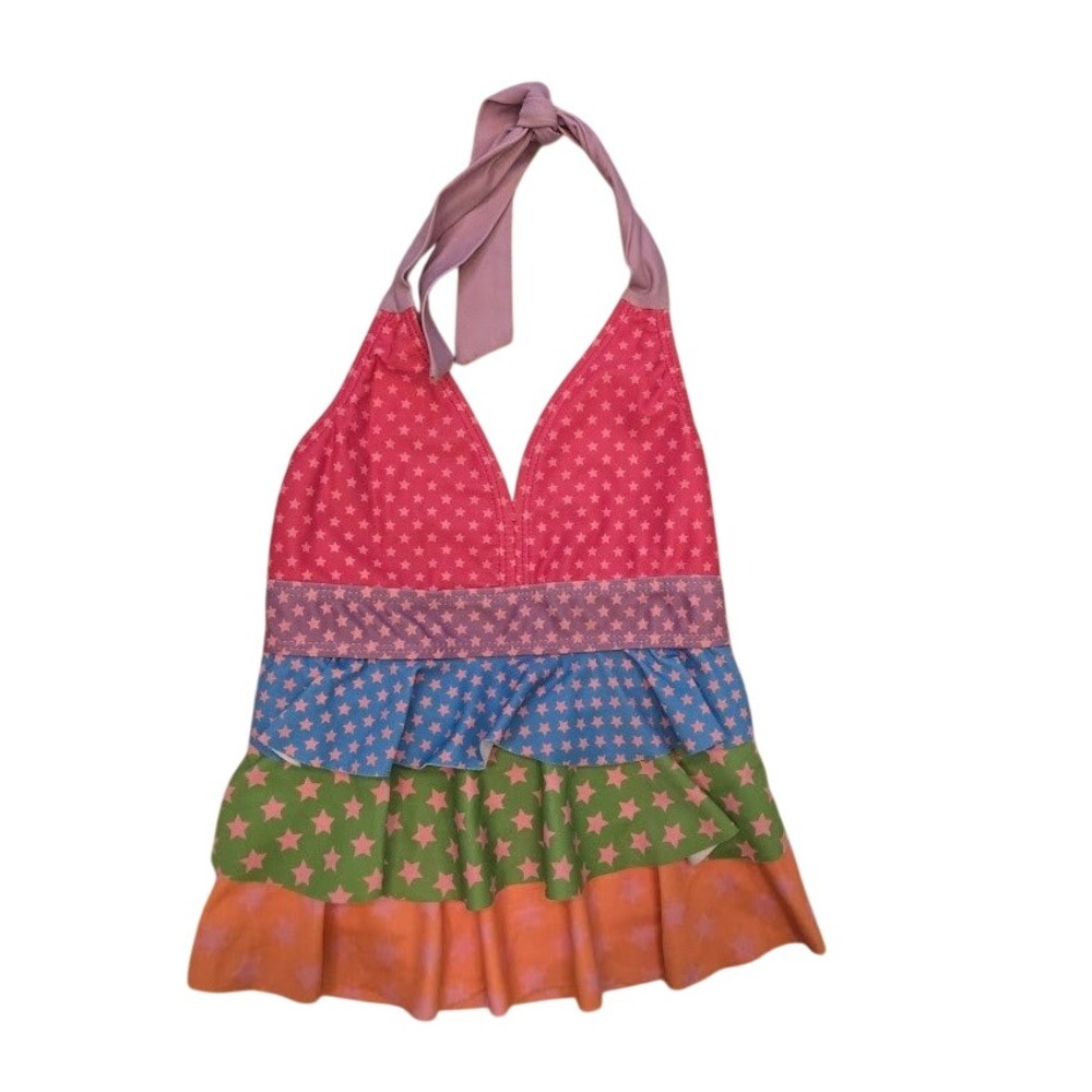 Sunshine Swing Girls Multi Color Star Ruffle Halter Swim Top Size 6